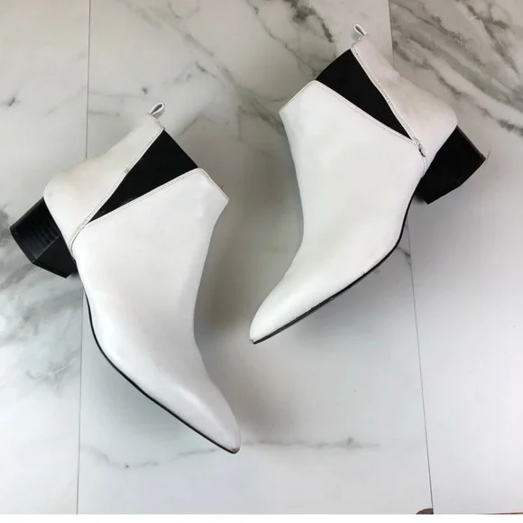 Steve Madden White & Black Leather Bootie Boots - Picture 3 of 3